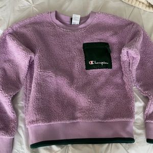Pink Sherpa champion sweater with green details